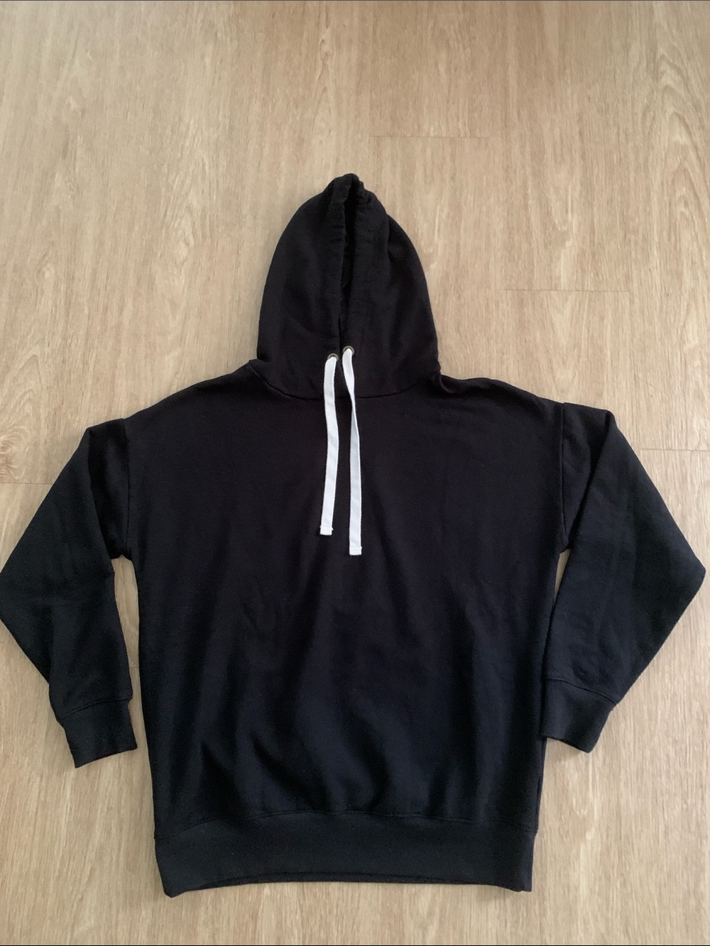 Buffalo David Bitton Black Hooded Pullover Sweatshirt with White Drawstrings